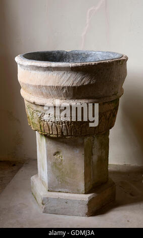 The font, St. Mary`s Church, Chadwell, Leicestershire, England, UK Stock Photo